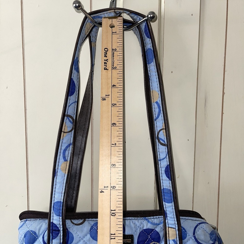 Longaberger blue dot fabric & leather shoulder bag/satchel 2 handles Lightweight - Picture 7 of 10